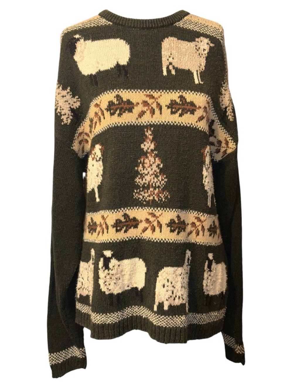 Woolrich Vintage Forest and Cream Crewneck Sheep Sweater